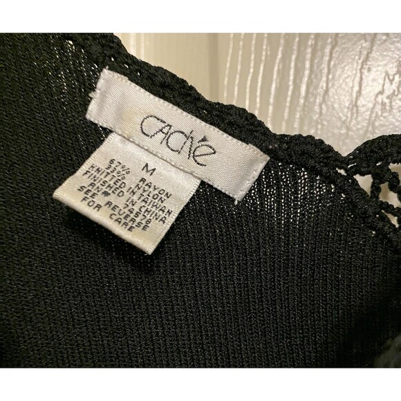 VTG Cache Black Open Knit Rib Tank Top Whimsigoth Grunge Asymmetric Crochet 90s - Picture 4 of 15